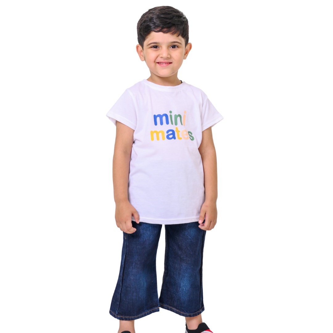 White Jersey T-Shirt & 3/4 Denim Short Set